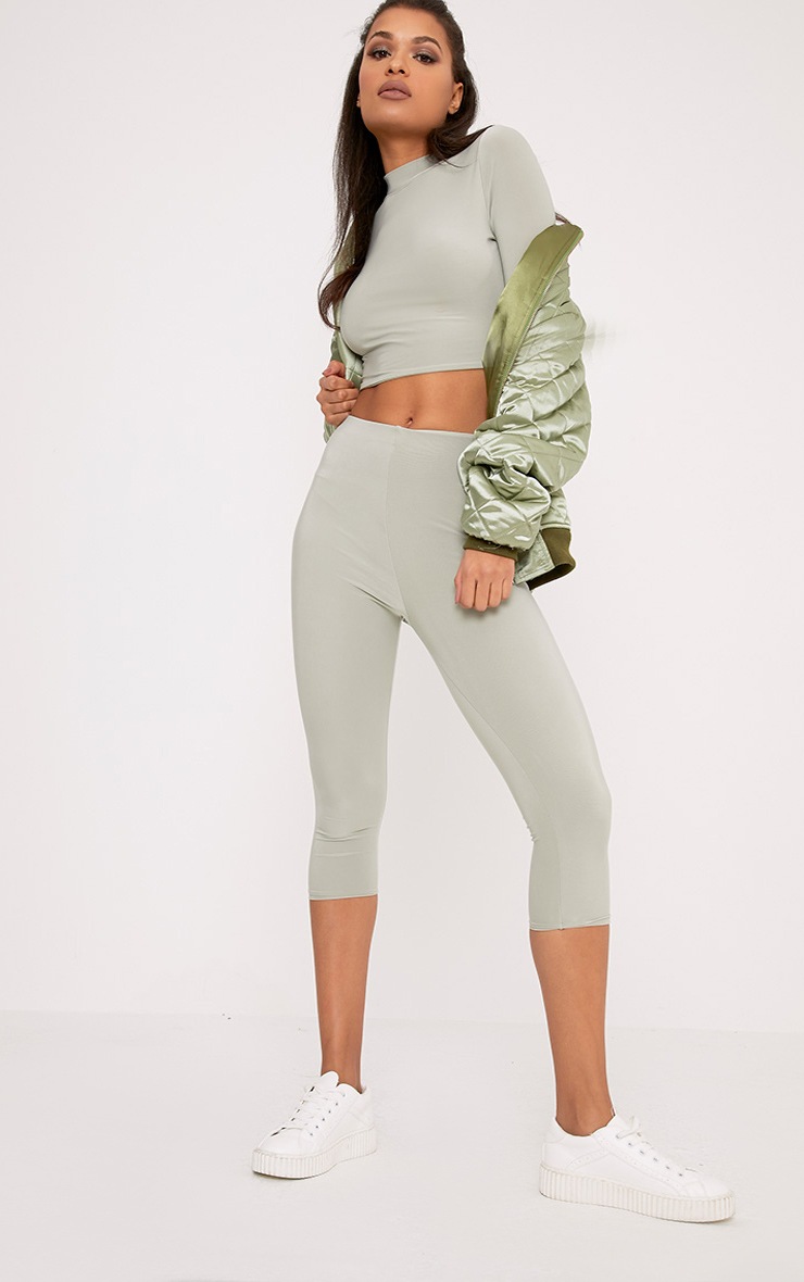 Rio Sage Green Slinky Cropped Leggings Leggings PrettyLittleThing