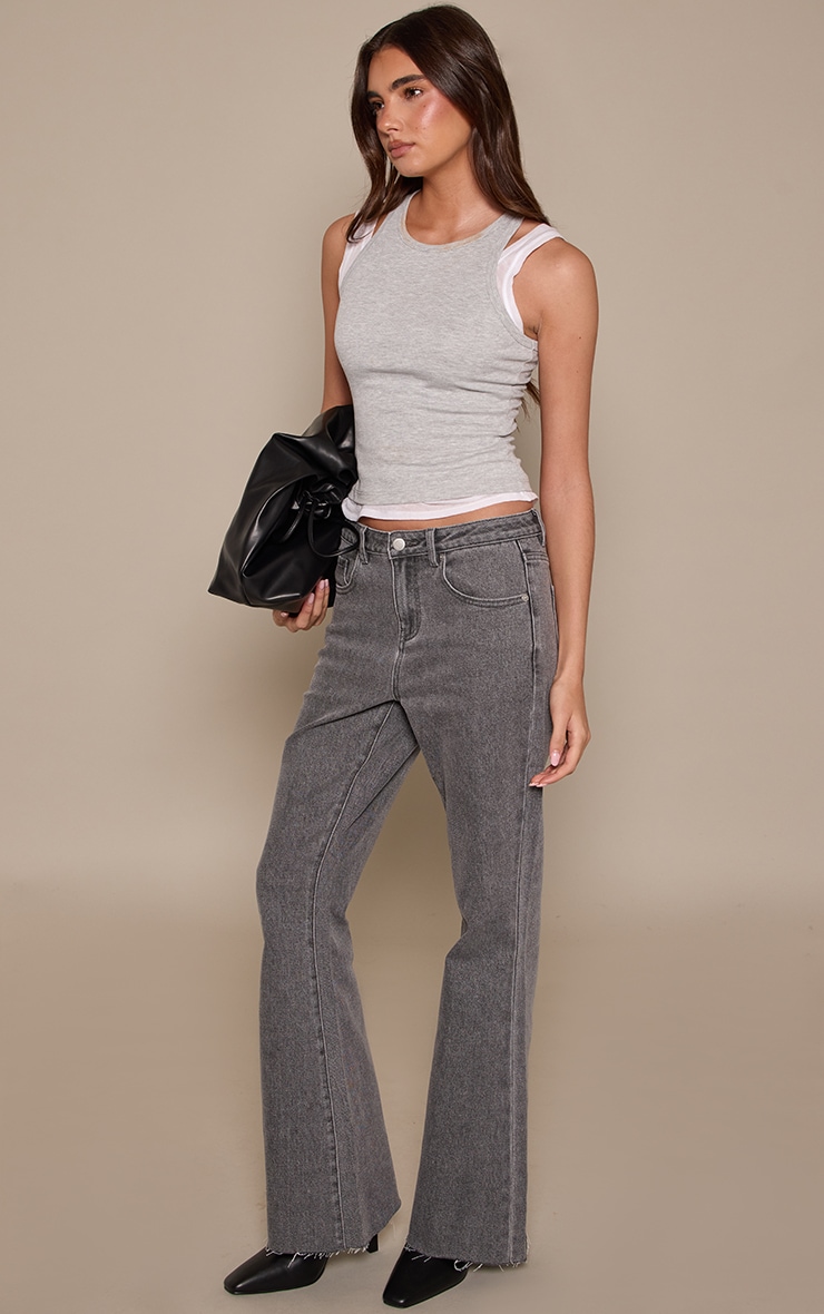 Washed Grey Low Rise Stretch Flared Jeans image 2