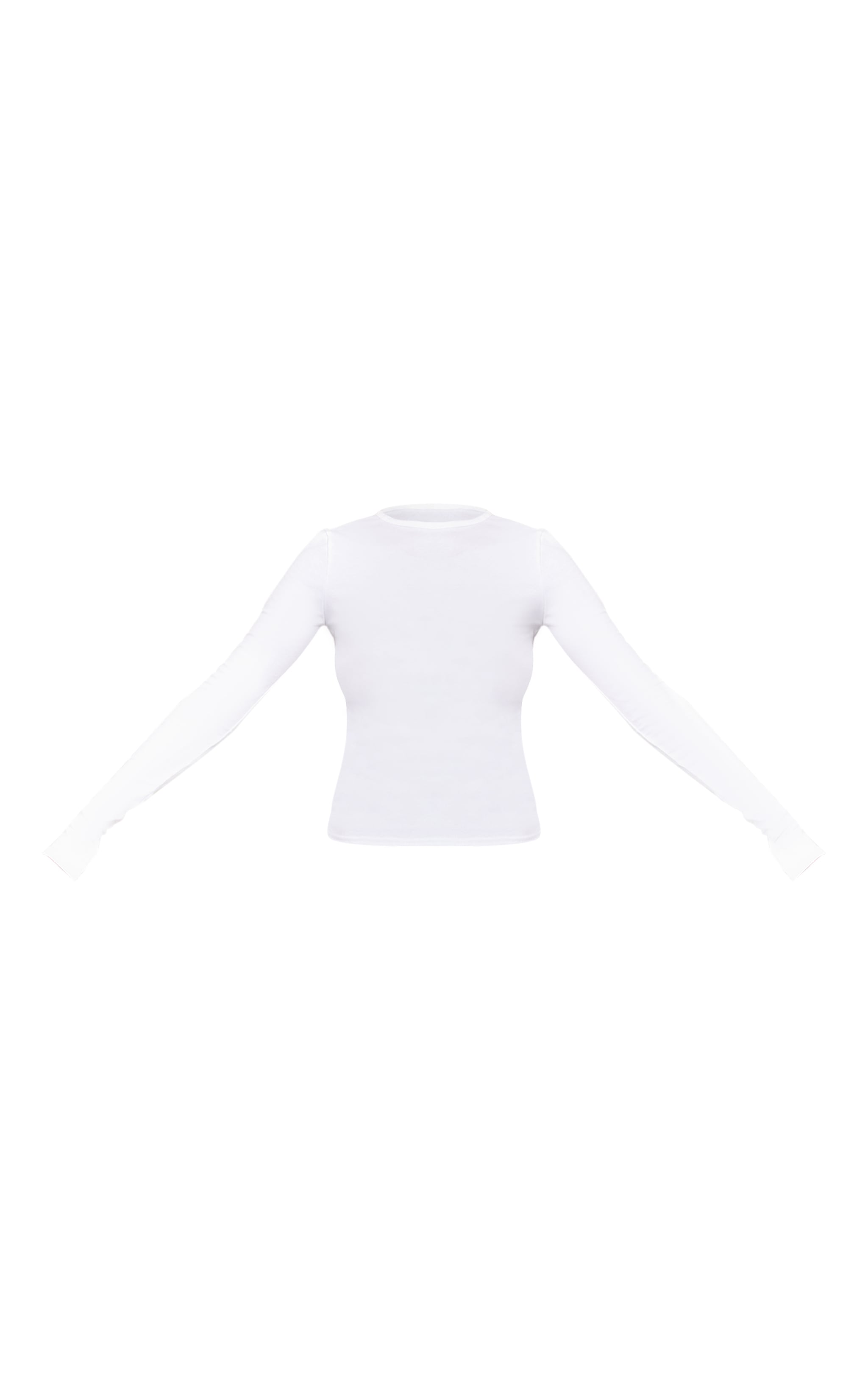 White Cotton Crew Neck Long Sleeve Top image 5