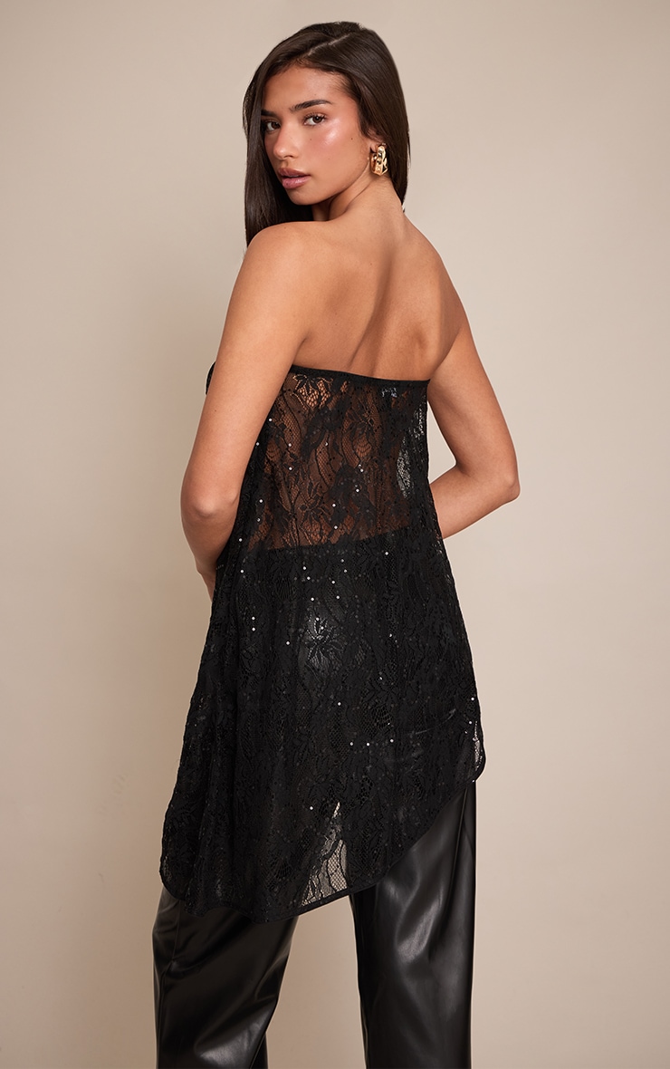 Black Sequin Lace Asymmetric Bandeau image 2
