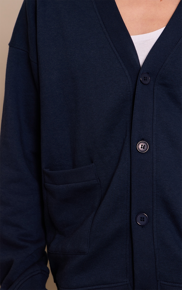 Navy Button Front Pocket Sweat Cardigan image 4