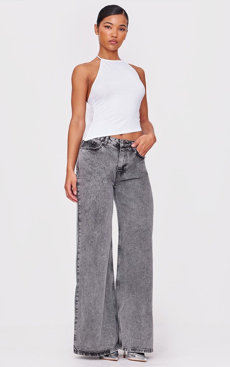 Top long blanc à dos nu et strass image 3