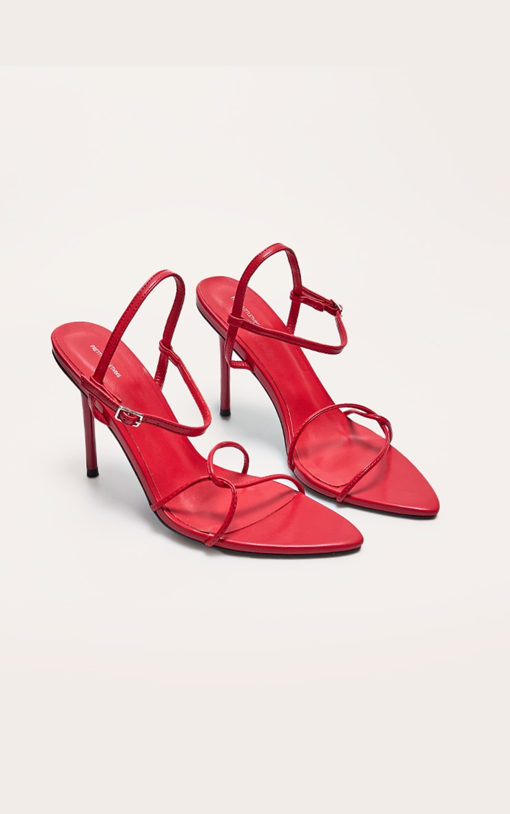 Sandales pointues en PU rouge à talon aiguille haut et brides fines image 2