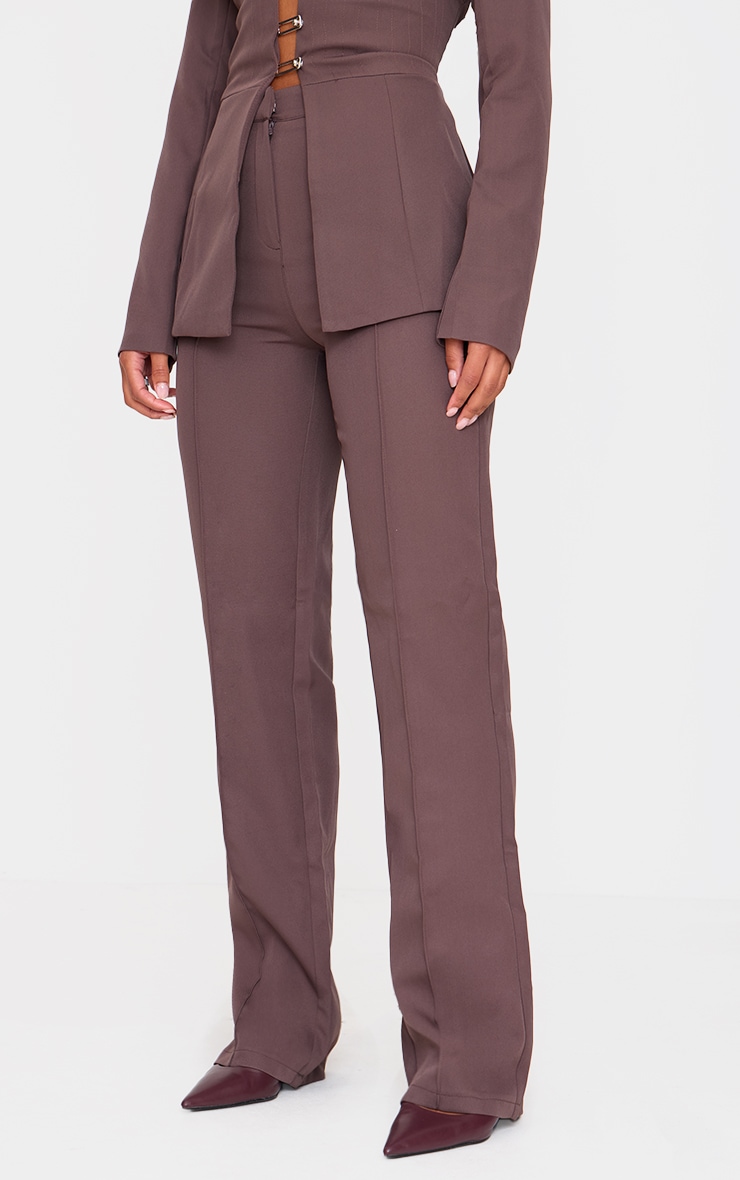 Chocolate Woven Tailored Wide Leg High Waist Pants image 2