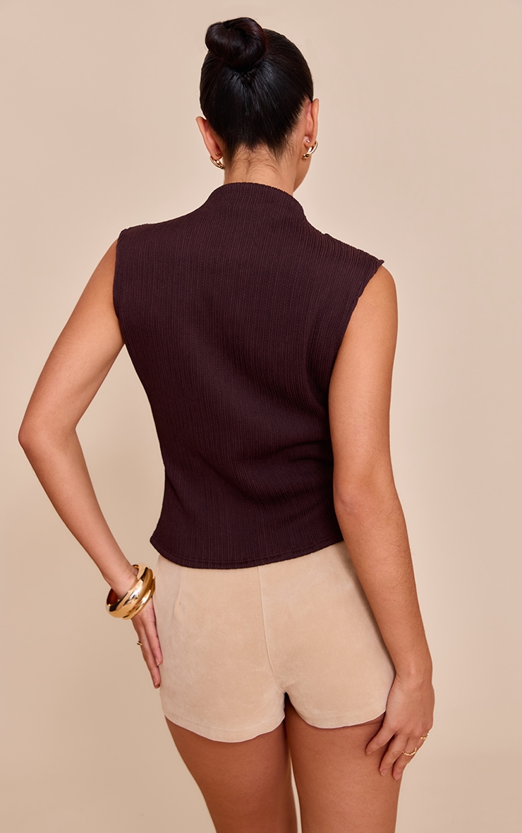 Chocolate Textured Ruched Detail Long Top image 2