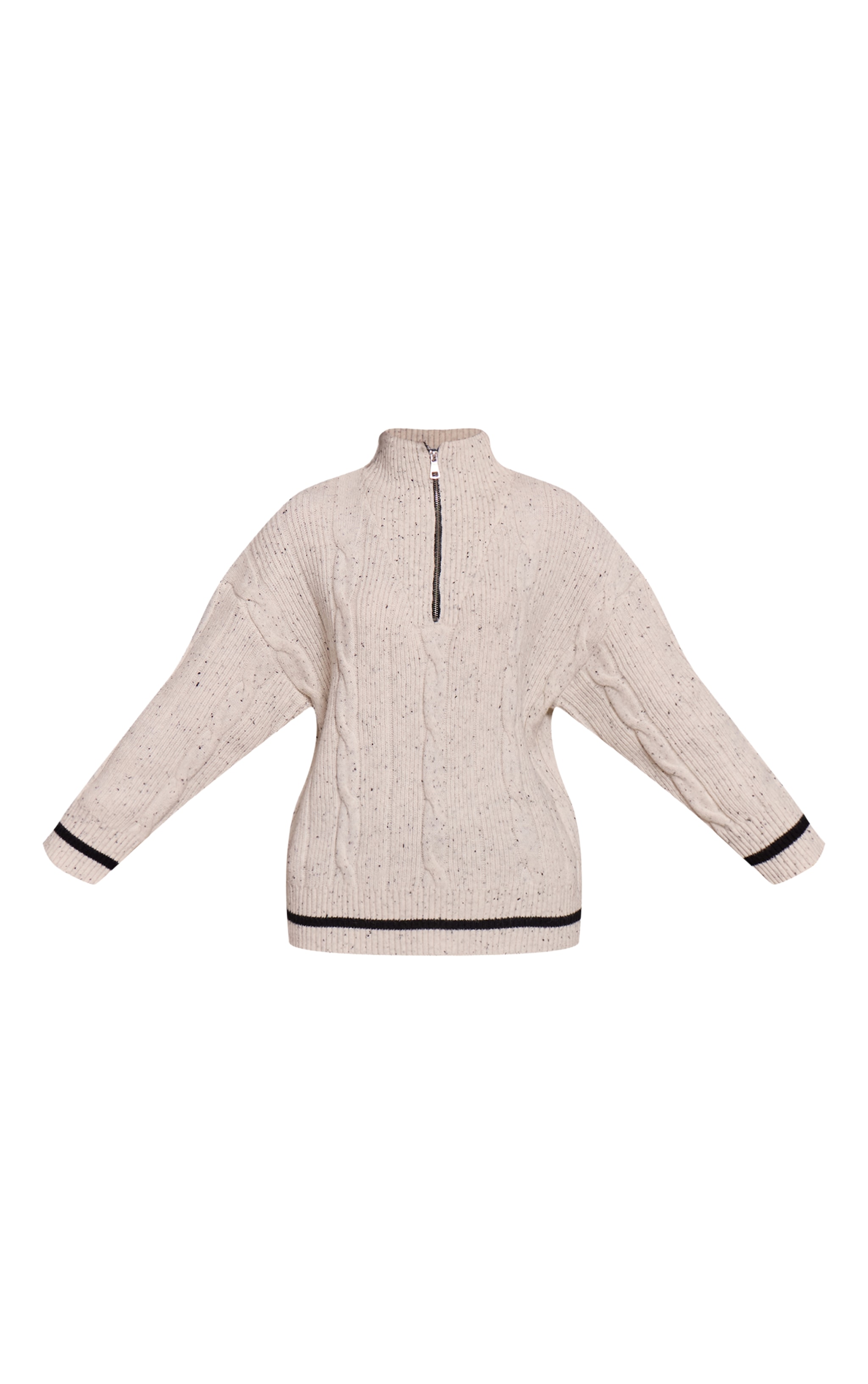 Pull oversize en maille tricot torsadée gris clair à zip image 5