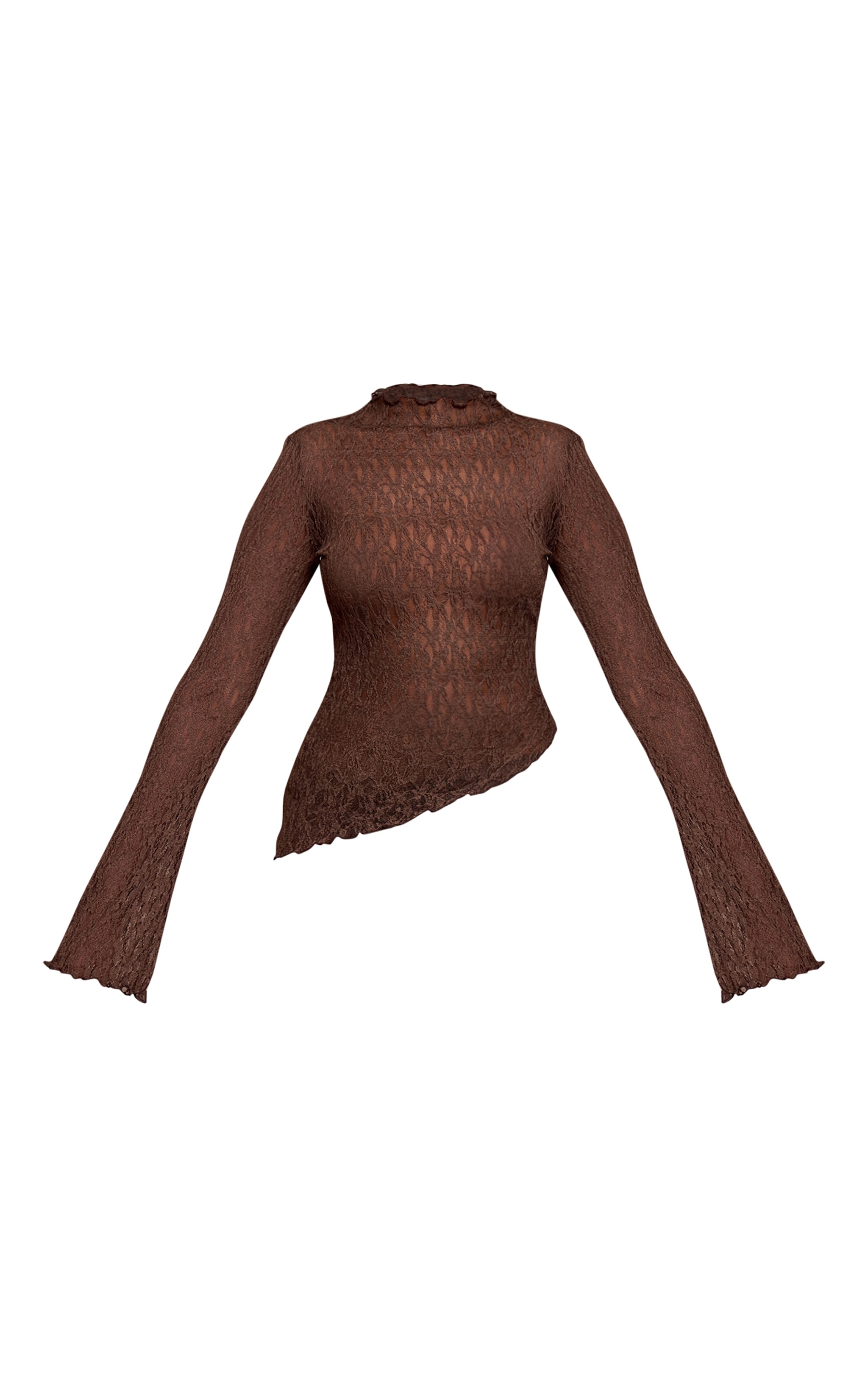 Dark Brown Sheer Lace Asymmetric Long Top image 5