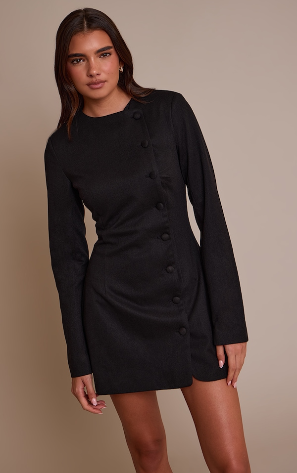 Robe blazer bouclée noire à boutons