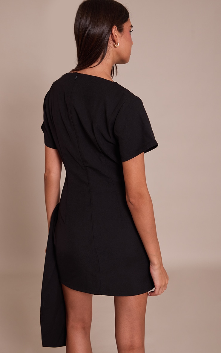 Black Tailored Woven Wrap Detail T-Shirt Dress image 2