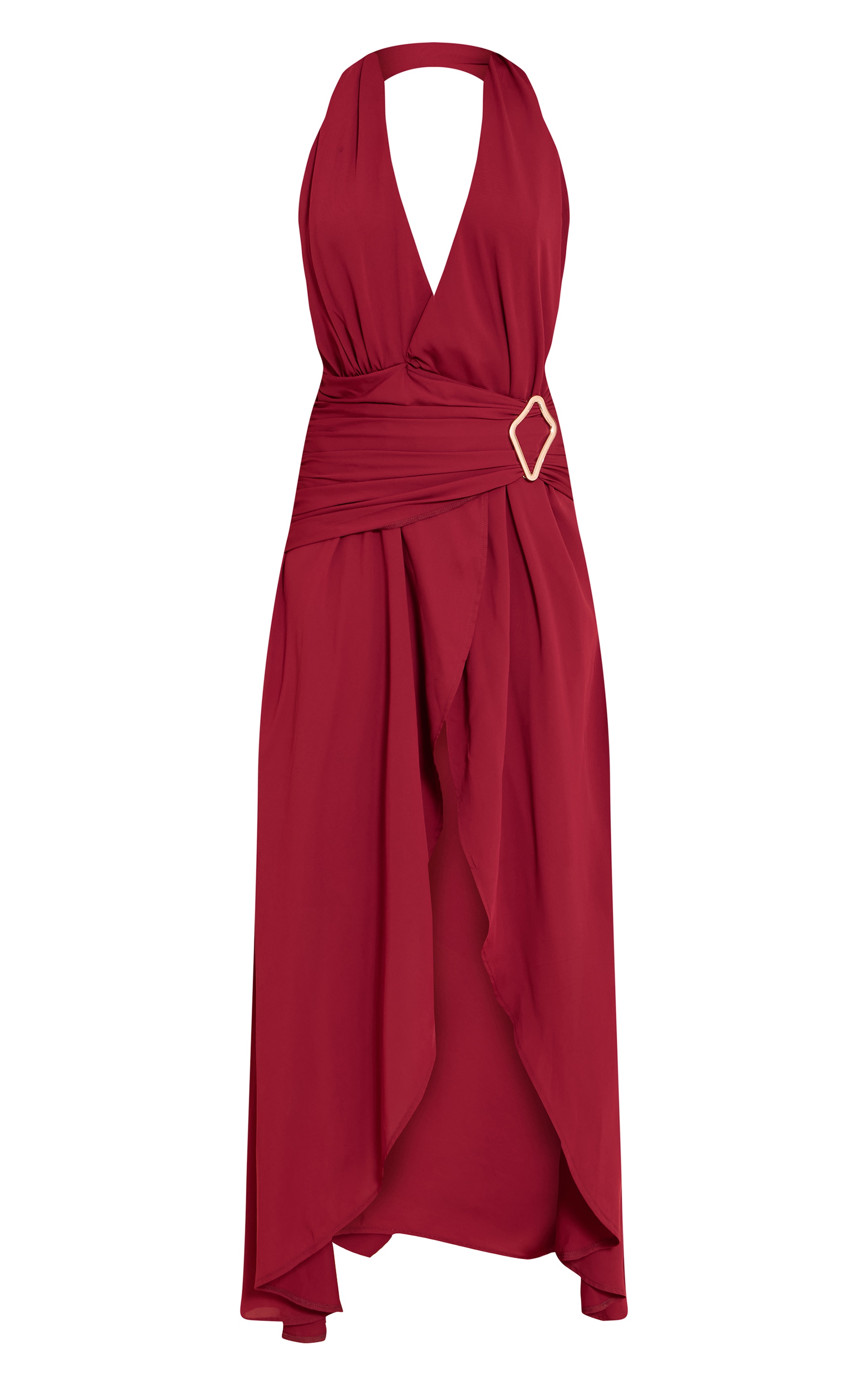 Robe longue en mousseline de soie rouge vin à décolleté et empiècement image 5