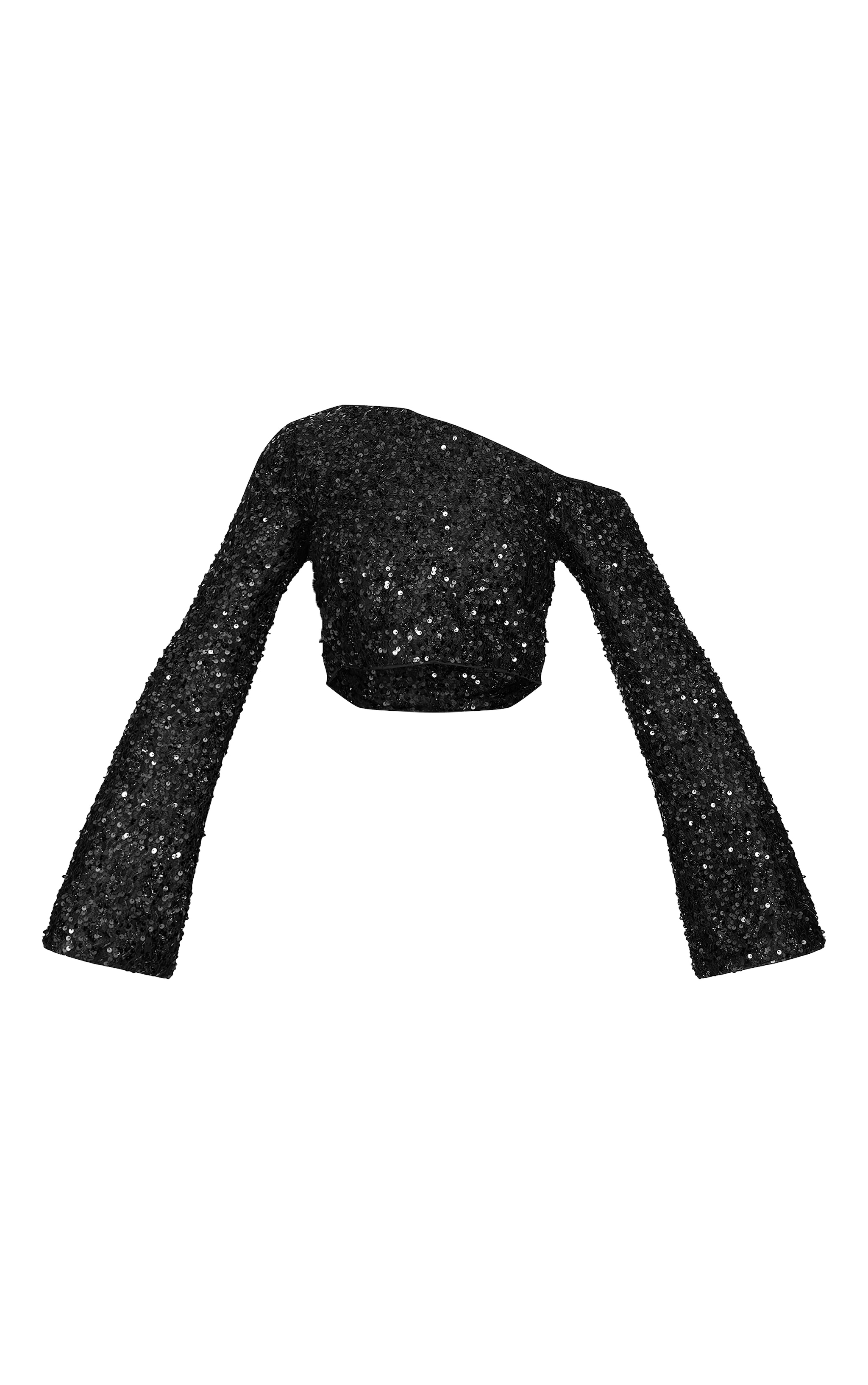 Black Textured Sequin Long Sleeve Top image 5