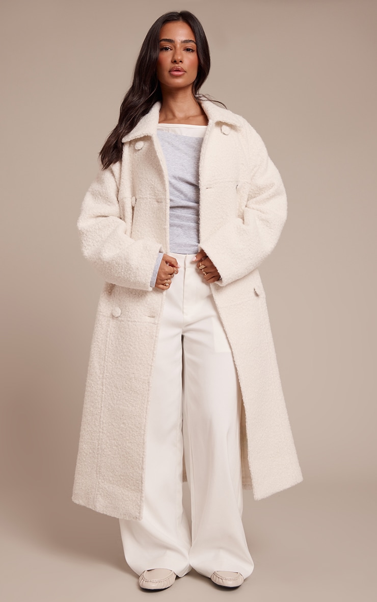 Petite Ecru Boucle Double Breasted Maxi Coat image 1