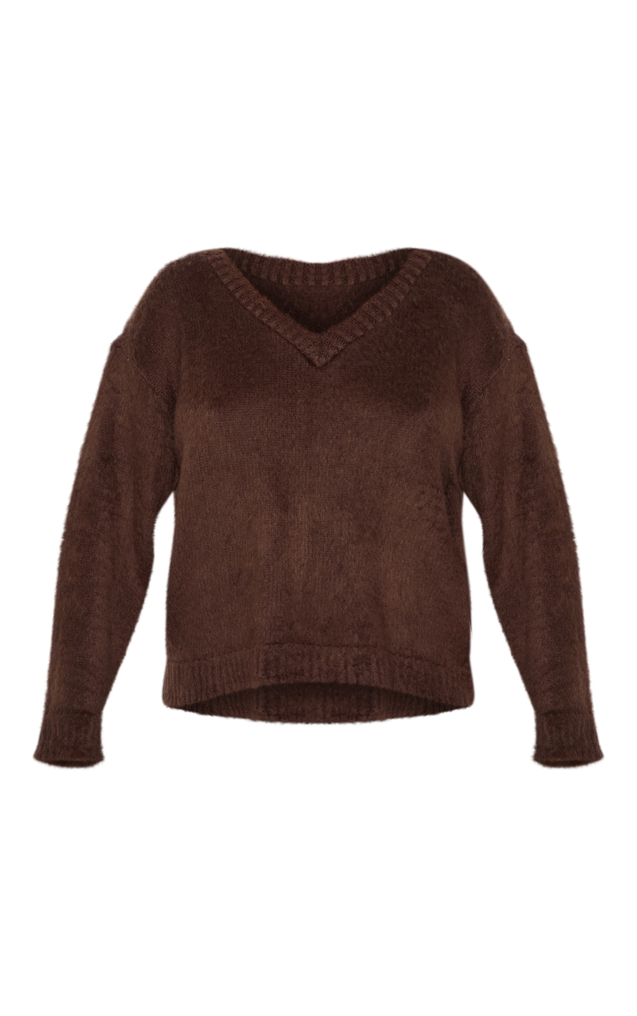 Plus Chocolate Slouchy V Neck Eyelash Knit Sweater image 5