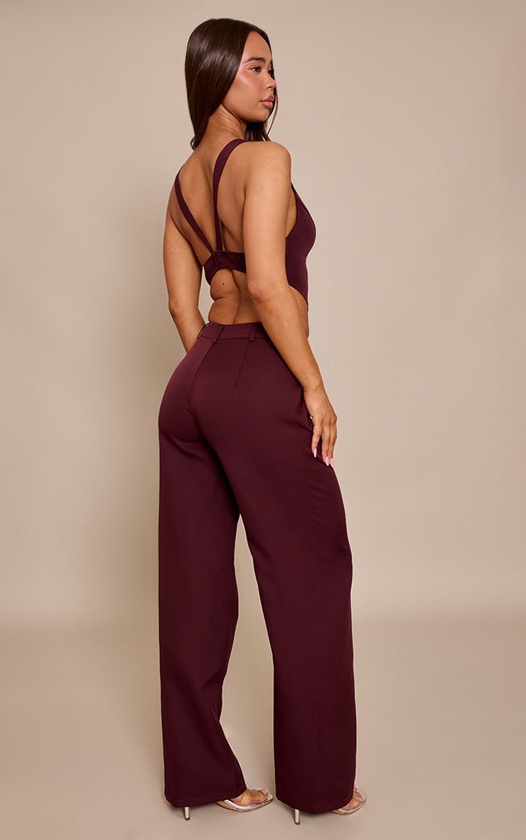 Plum Woven Pleat Detail Wide Leg Pants image 3