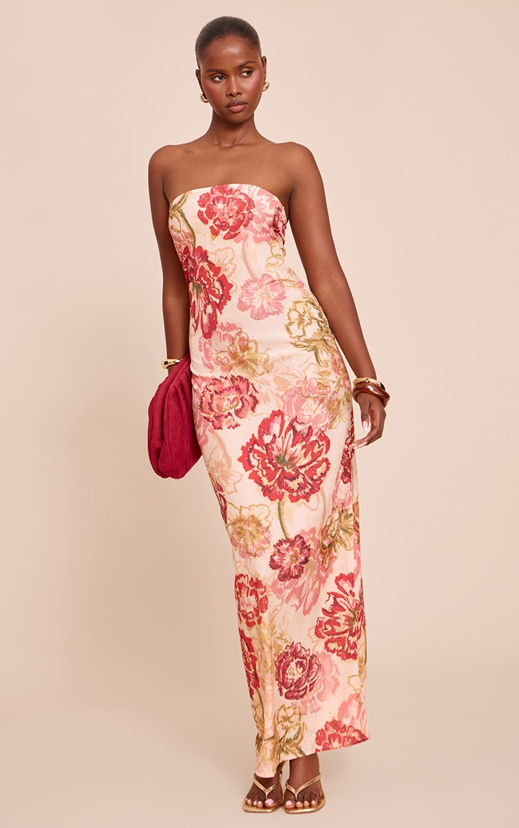 Multi Floral Print Chiffon Bandeau Maxi Dress image 3
