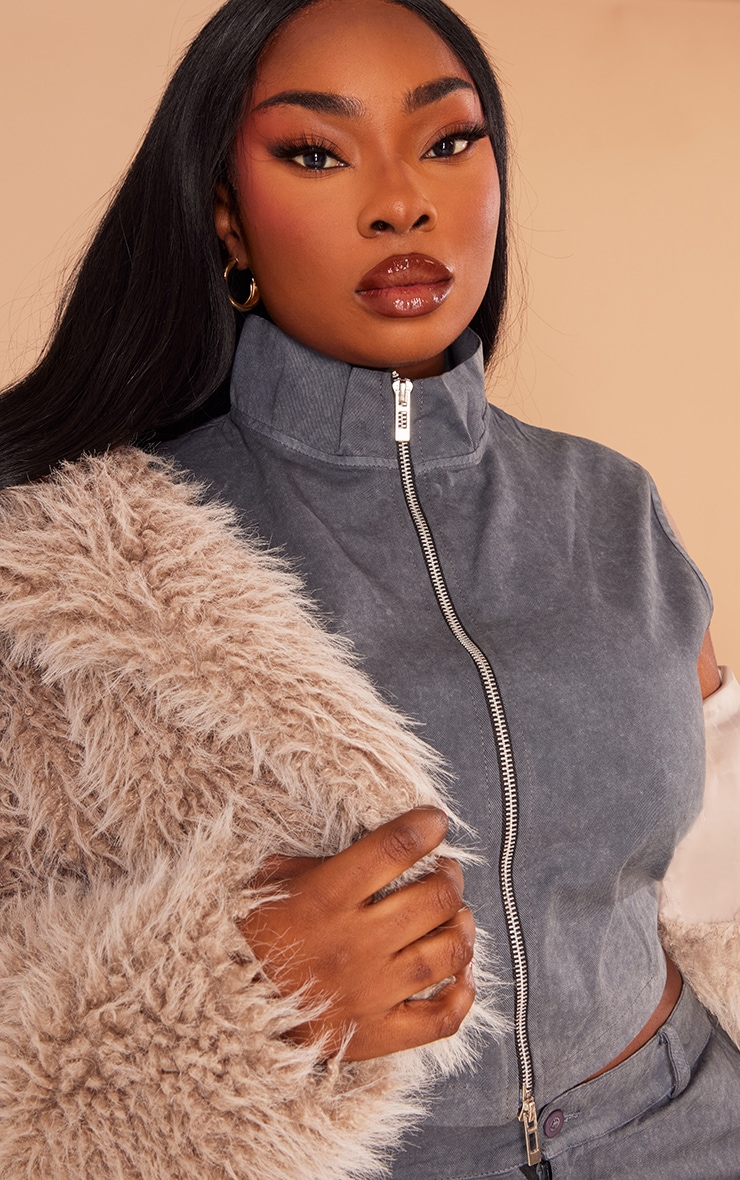 Plus Charcoal Washed Twill Zip Up Top image 4