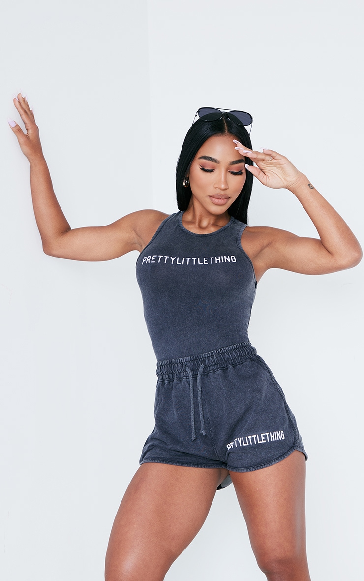 PRETTYLITTLETHING Charcoal Washed Racer Bodysuit image 1