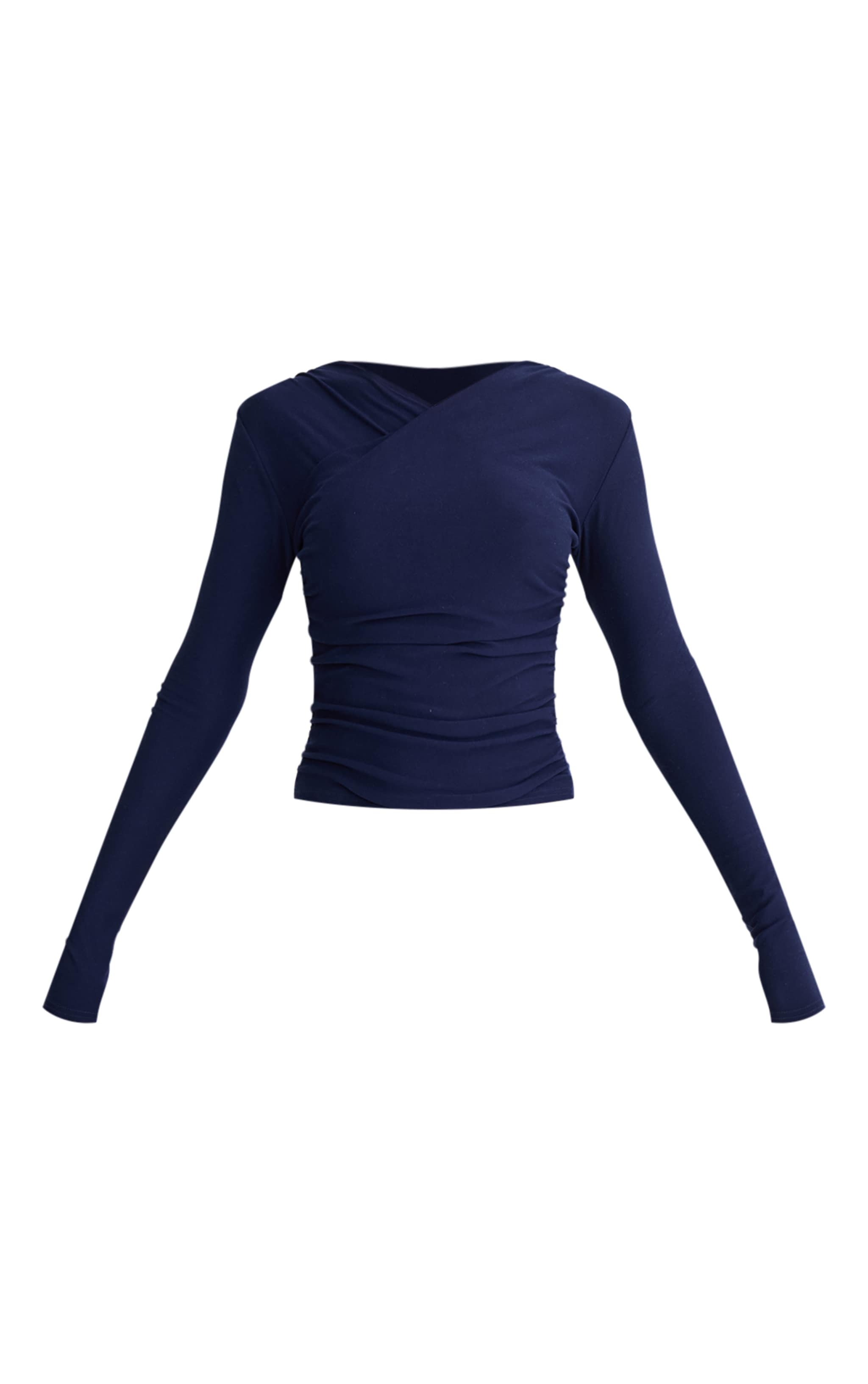 Navy Soft Touch Ruched Long Sleeve Longline Top image 5