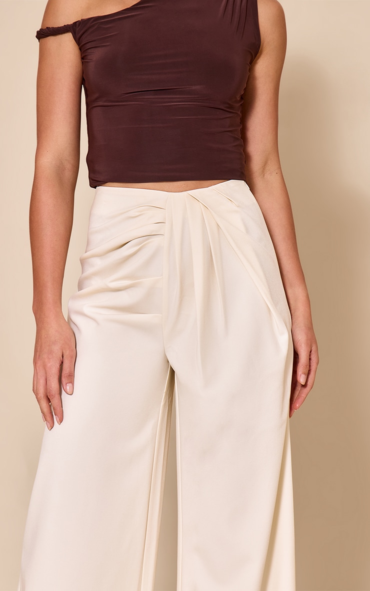 Tall Cream Tailored Woven Pleat Detail Wide Leg Pants image 4