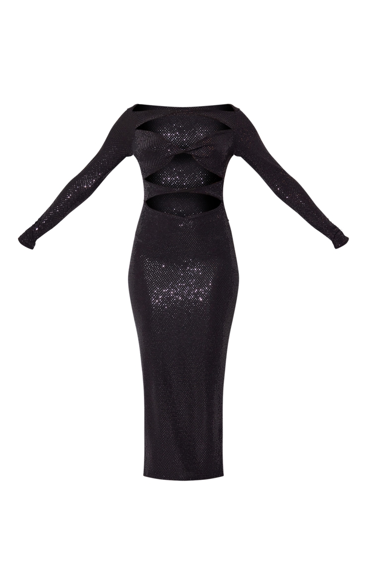 Tall Black Sequin Cut Out Front Midi Dress image 5