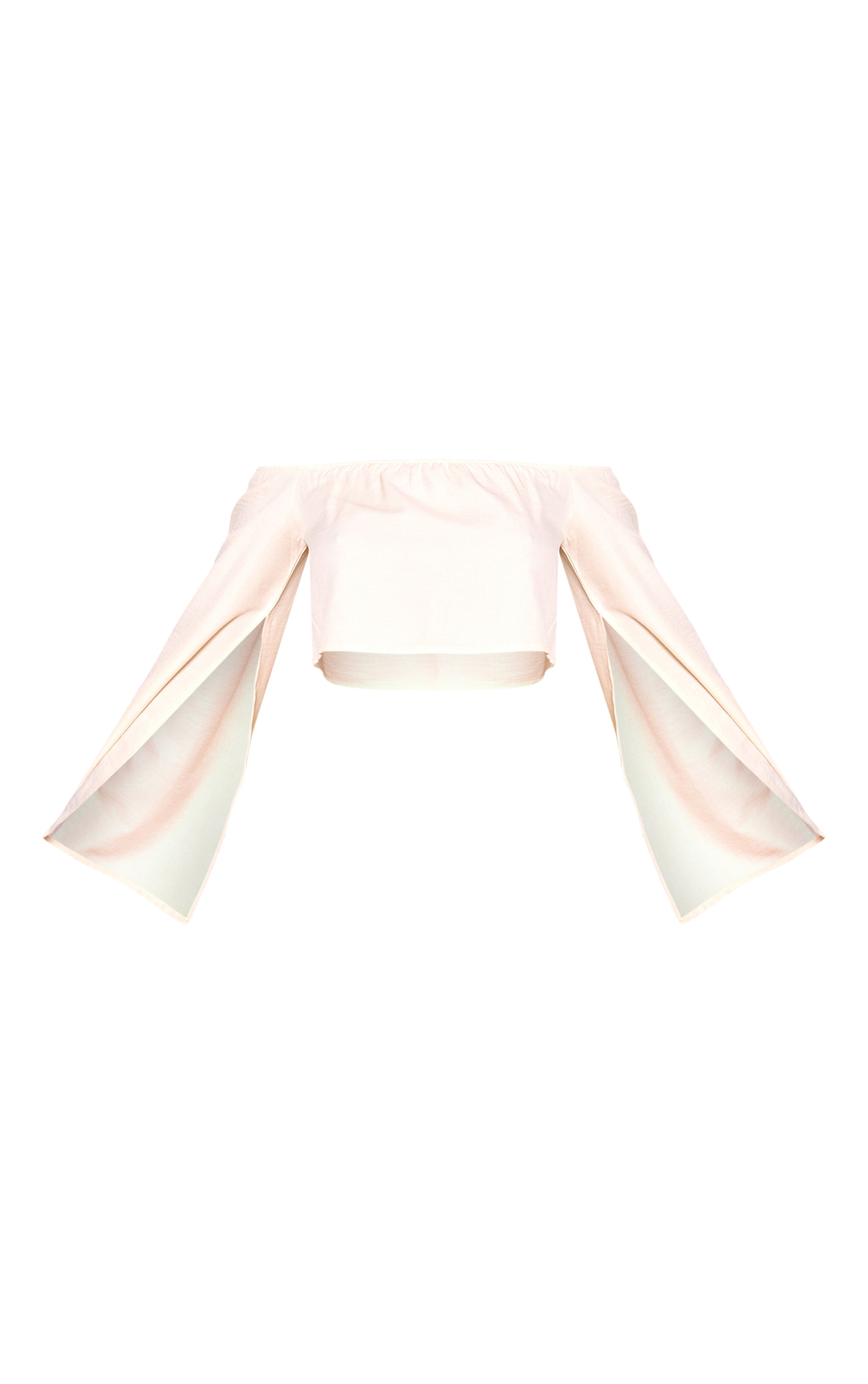 Cream Woven Off The Shoulder Split Sleeve Top image 5