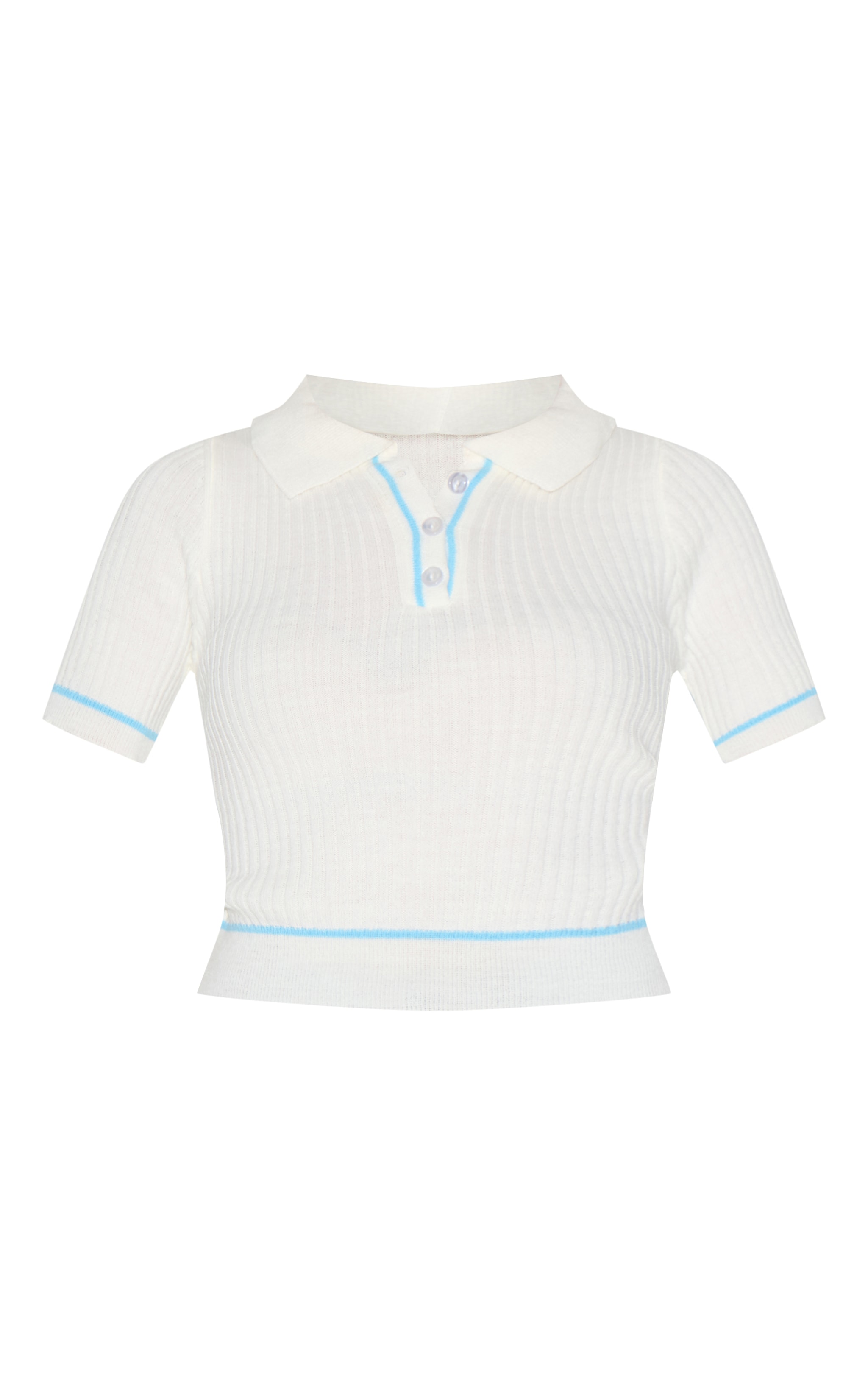 Petite Baby Blue Knitted Polo Top image 5