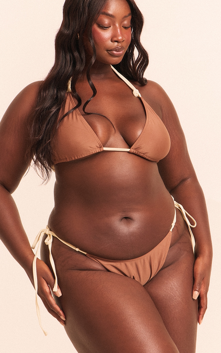 Plus Chocolate Contrast Binding Knot Tie Side Bikini Bottoms image 1
