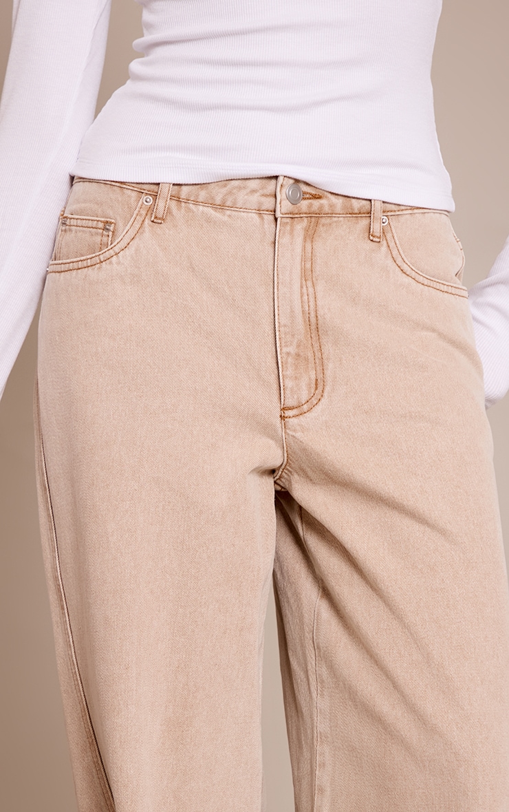Jean large décontracté gris pierre délavé à taille mi-haute et coutures devant image 4