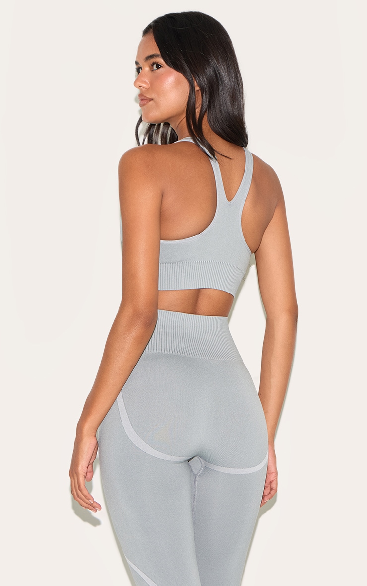 Grey Ribbed Seamless Sports Bra image 2