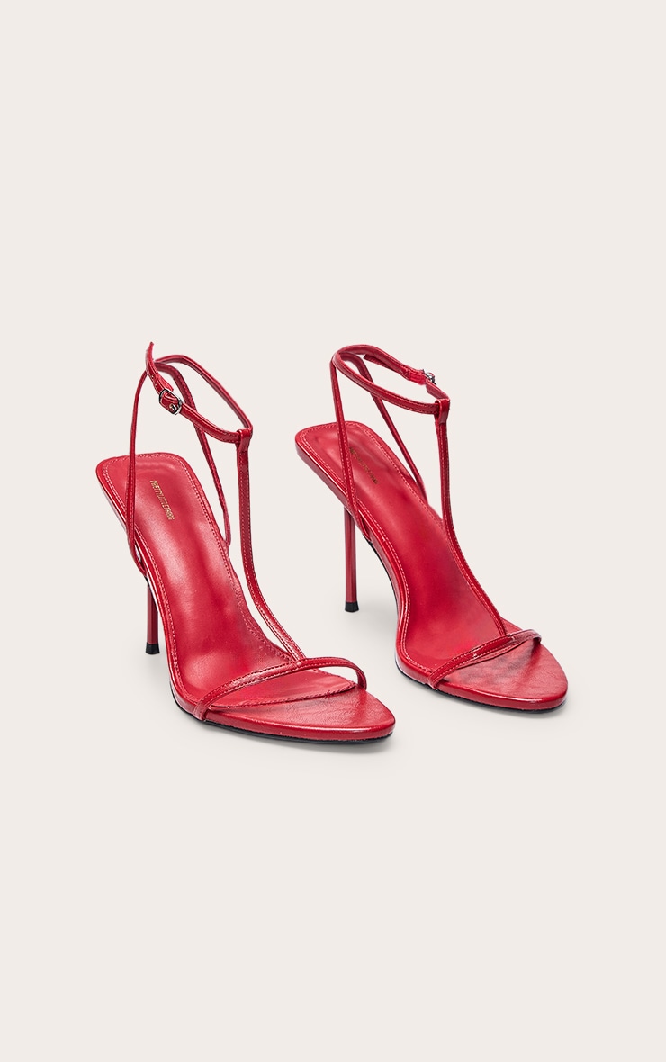 Red T Bar Almond Toe Heeled Sandals image 3