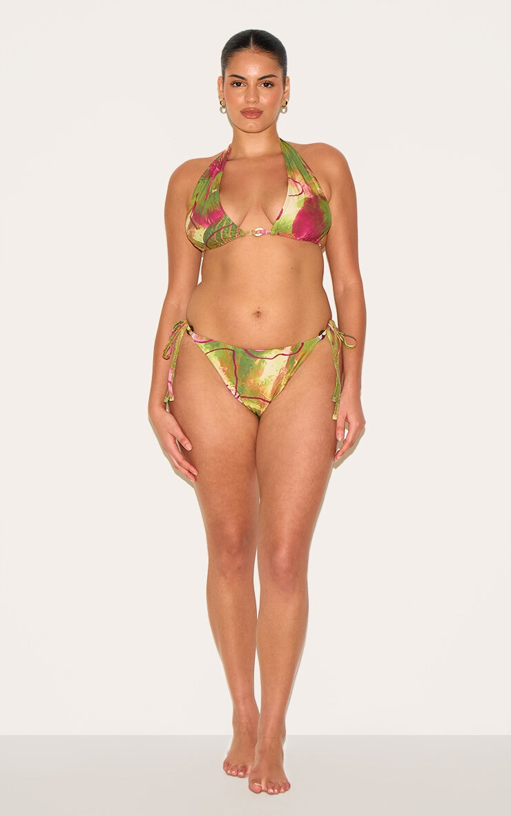 Plus Bas de maillot de bain vert olive imprimé orchidée noué sur les côtés image 1
