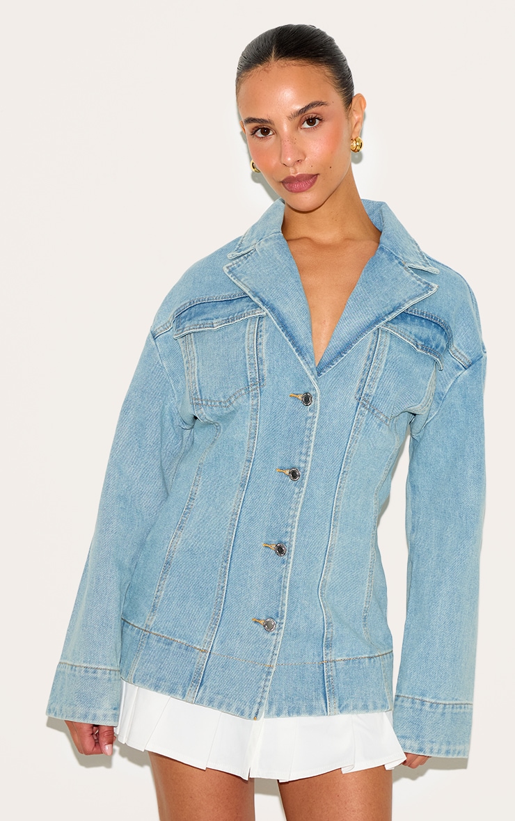 Petite Mini robe ajustée en jean bleu clair à partie plissée image 1