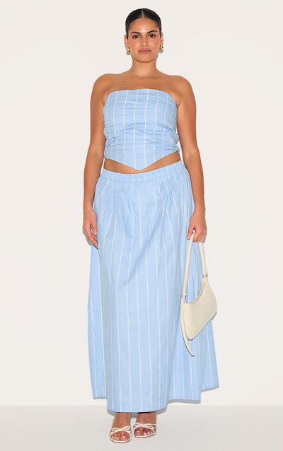 Plus Blue Cotton Poplin Maxi A-line Skirt