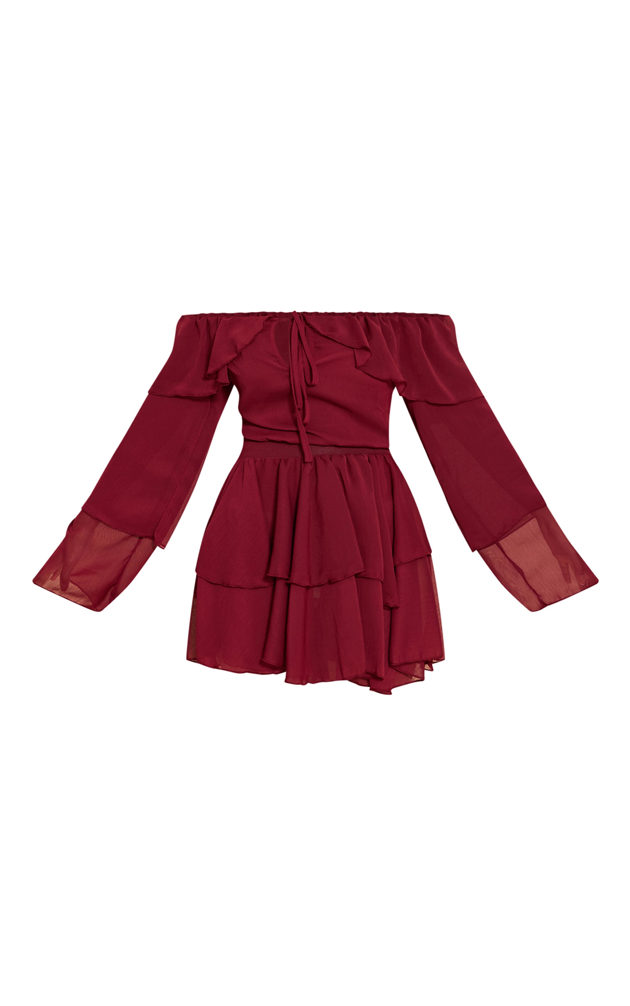 Petite Wine Chiffon Frill Detail Mini Dress image 5