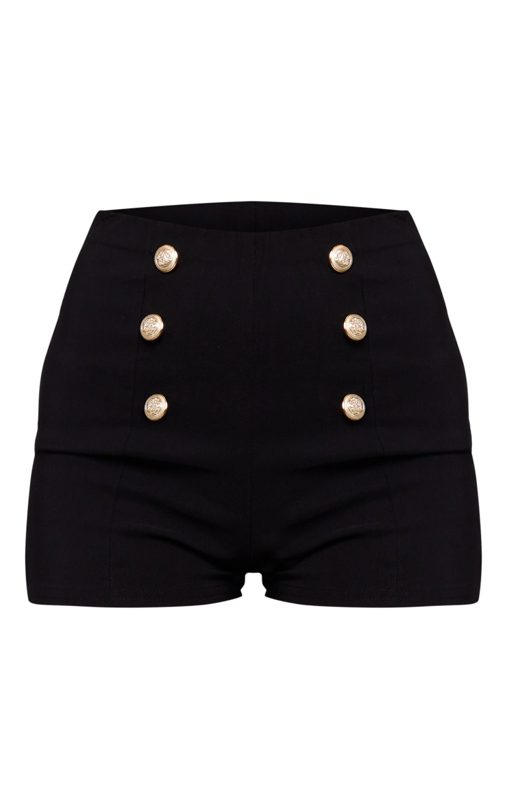 Black Stretch Woven Button Detail Hot Pants image 6