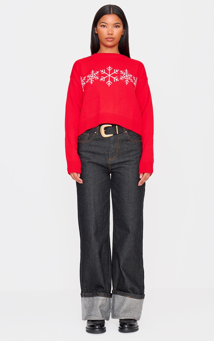 Red Snowflake Cropped Christmas Sweater image 3