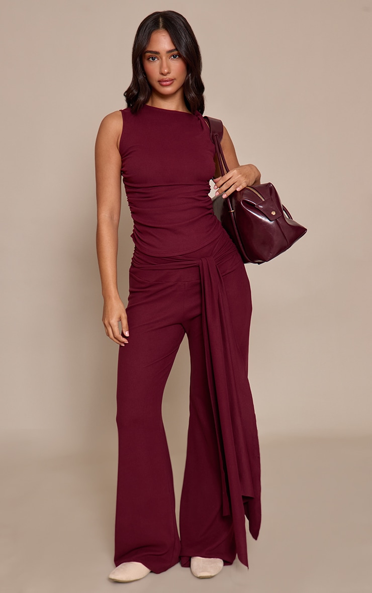 Petite Burgundy Twist Detail Long Top image 3