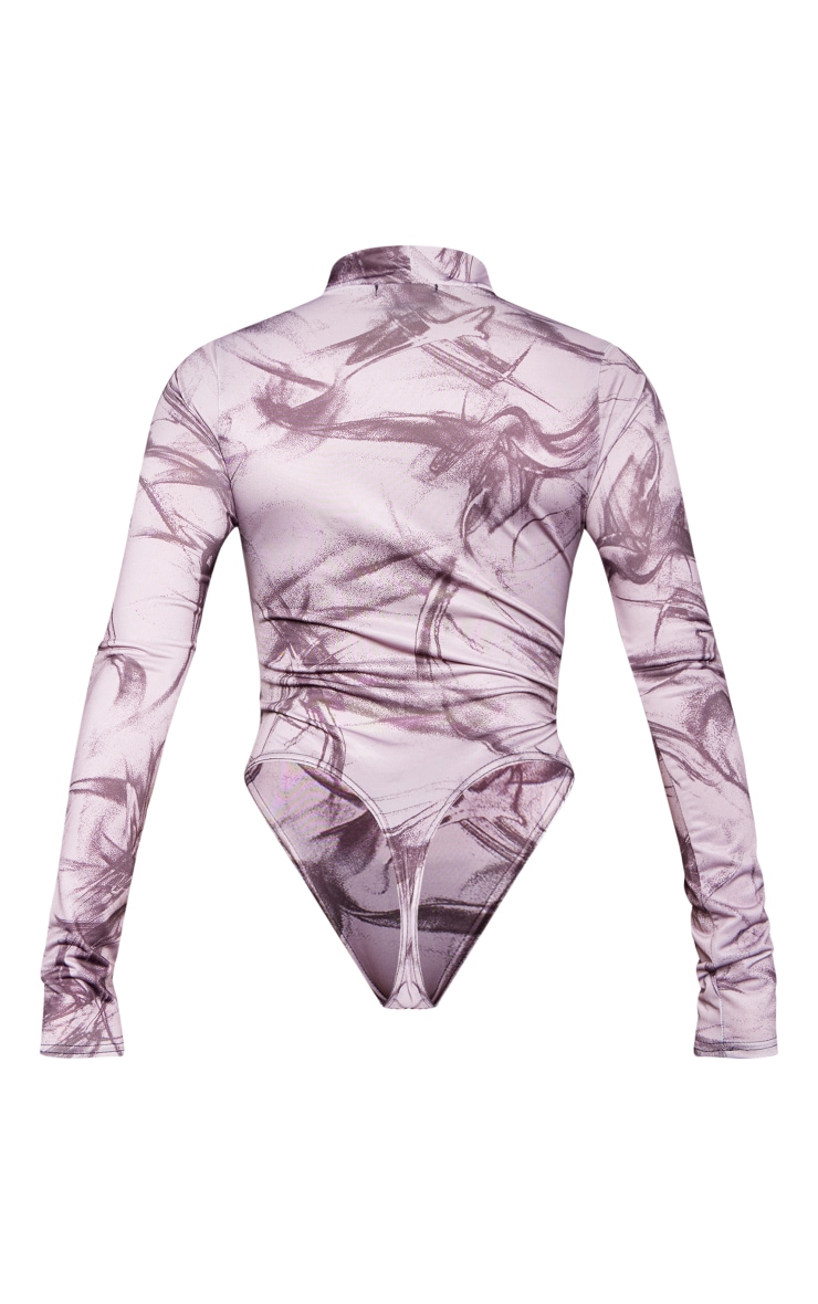 Grey Slinky Printed Cut Out Bodysuit image 2