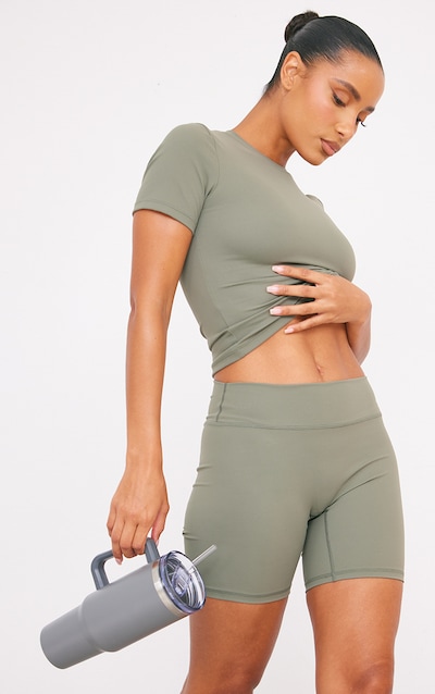 Olive Ultimate Sculpt Longline Short Sleeve Gym Top