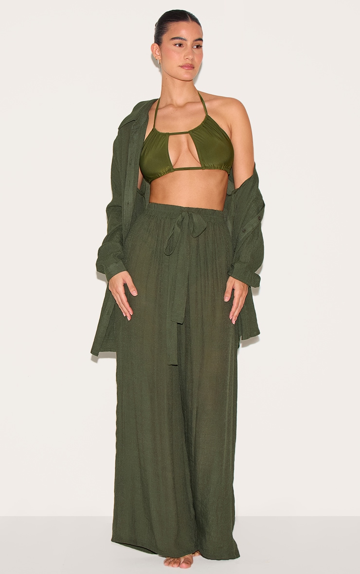 Khaki Green Linen Look Oversized Beach Shirt image 3