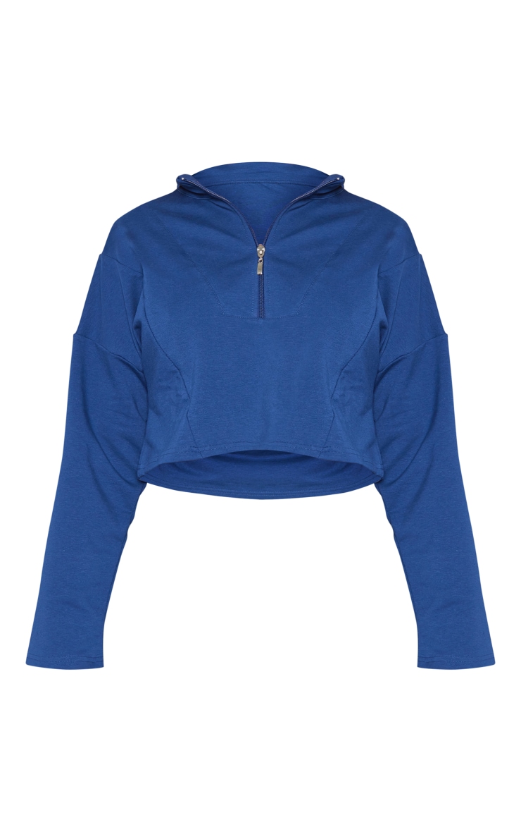 Navy Loopback Half Zip Raw Edge Hem Sweatshirt image 5