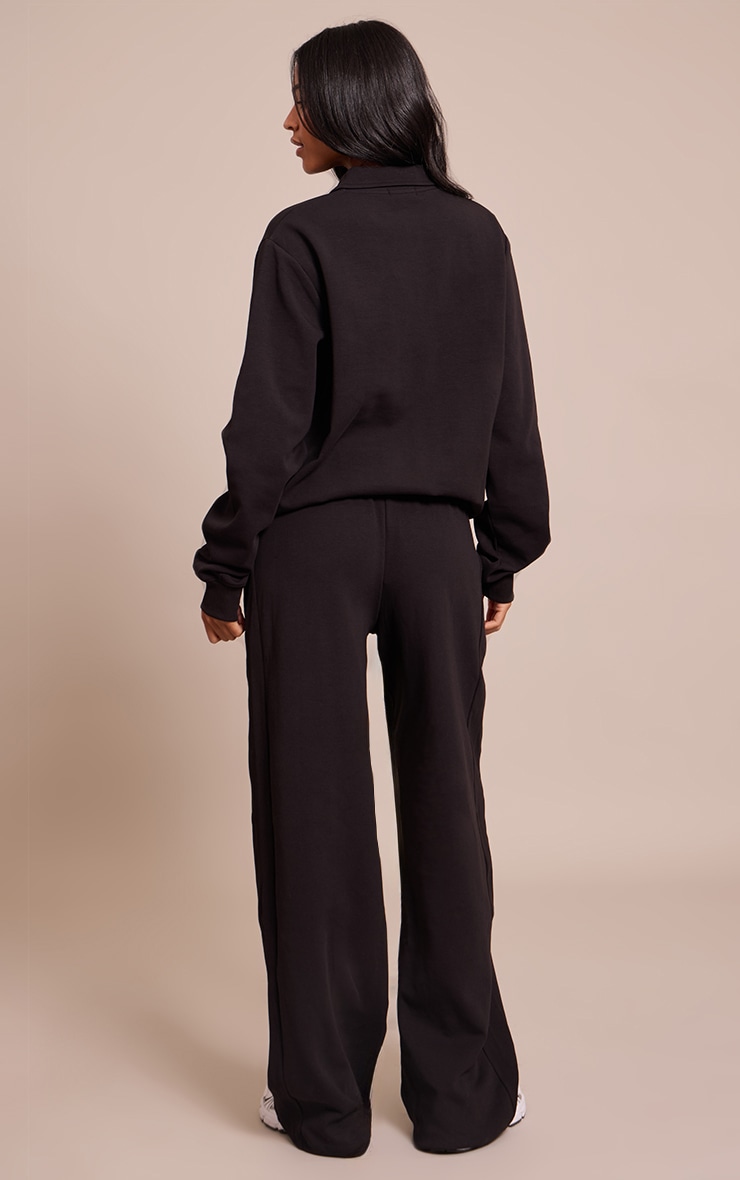 Tall Black Embroidered Interlock Rib Panel Wide Leg Sweatpants image 3