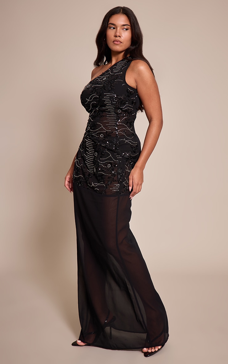 Shape Black Floral Sequin Dropped Hem Maxi Skirt image 2