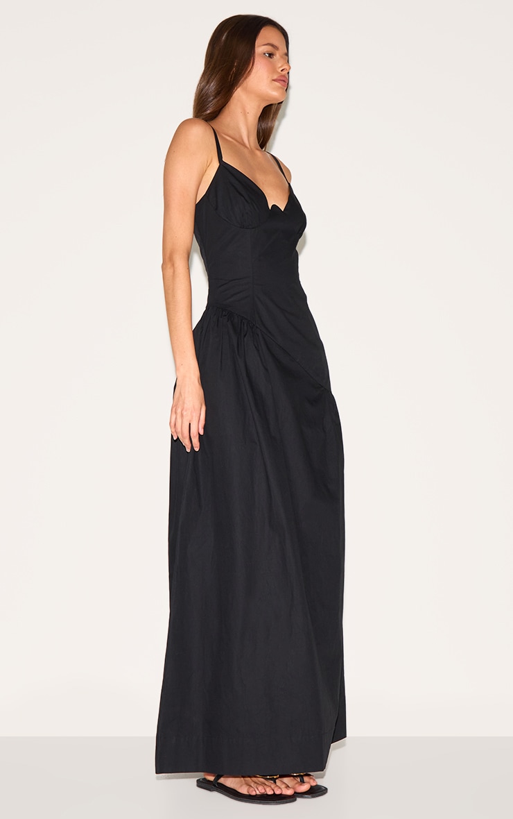 Black Plunge Asymmetric Detail Maxi Dress image 3