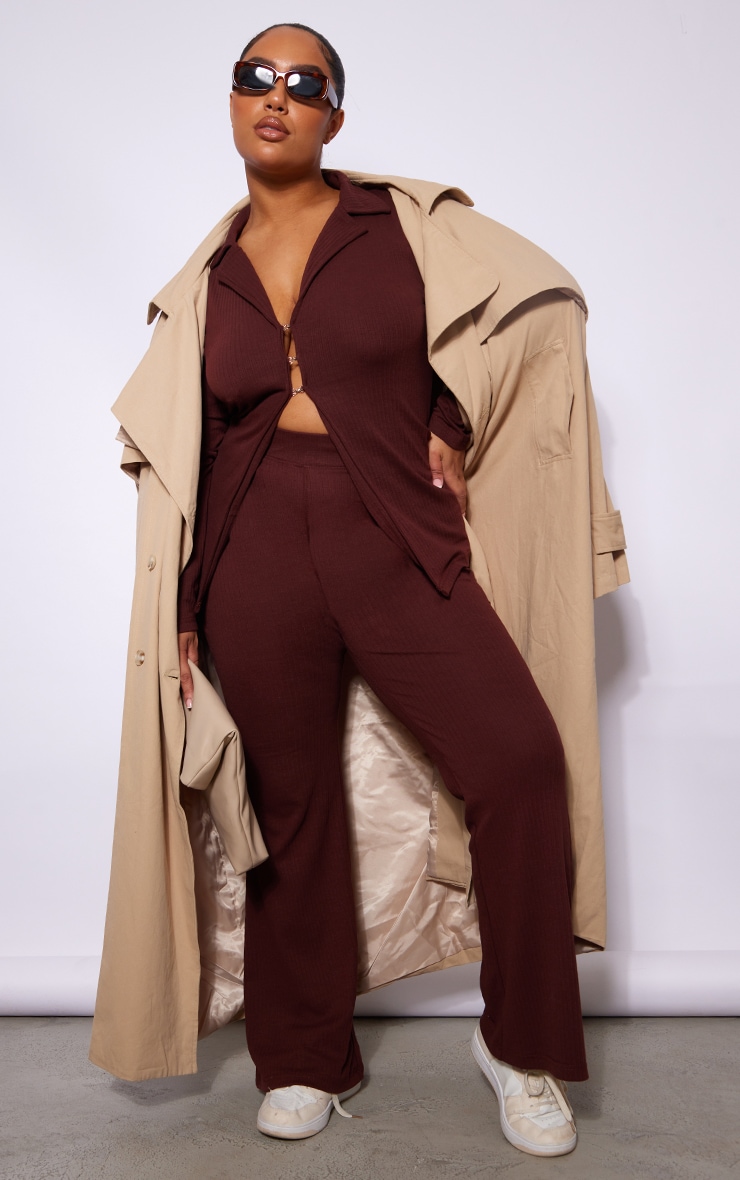 Plus Chocolate Thick Rib Hook And Eye Long Top