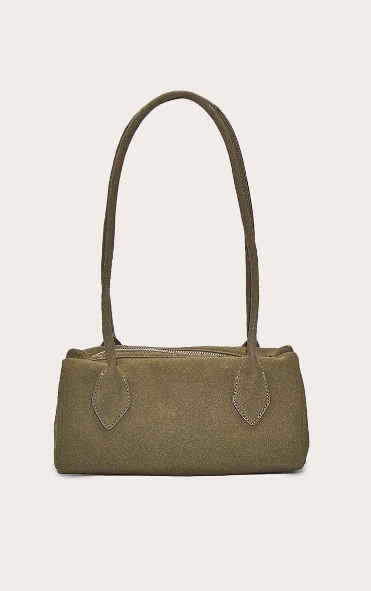 Olive Faux Suede Bowler Shoulder Bag image 2