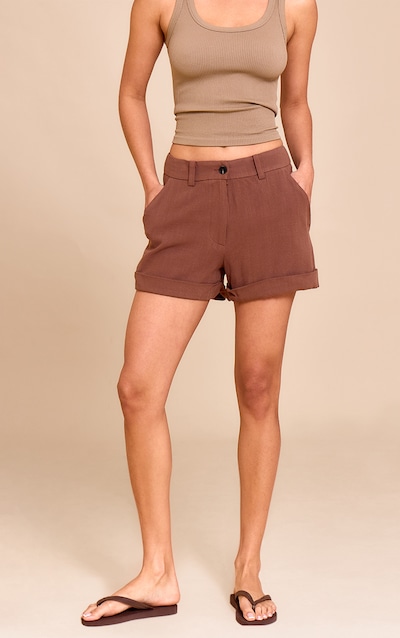 Short de tailleur en effet lin chocolat