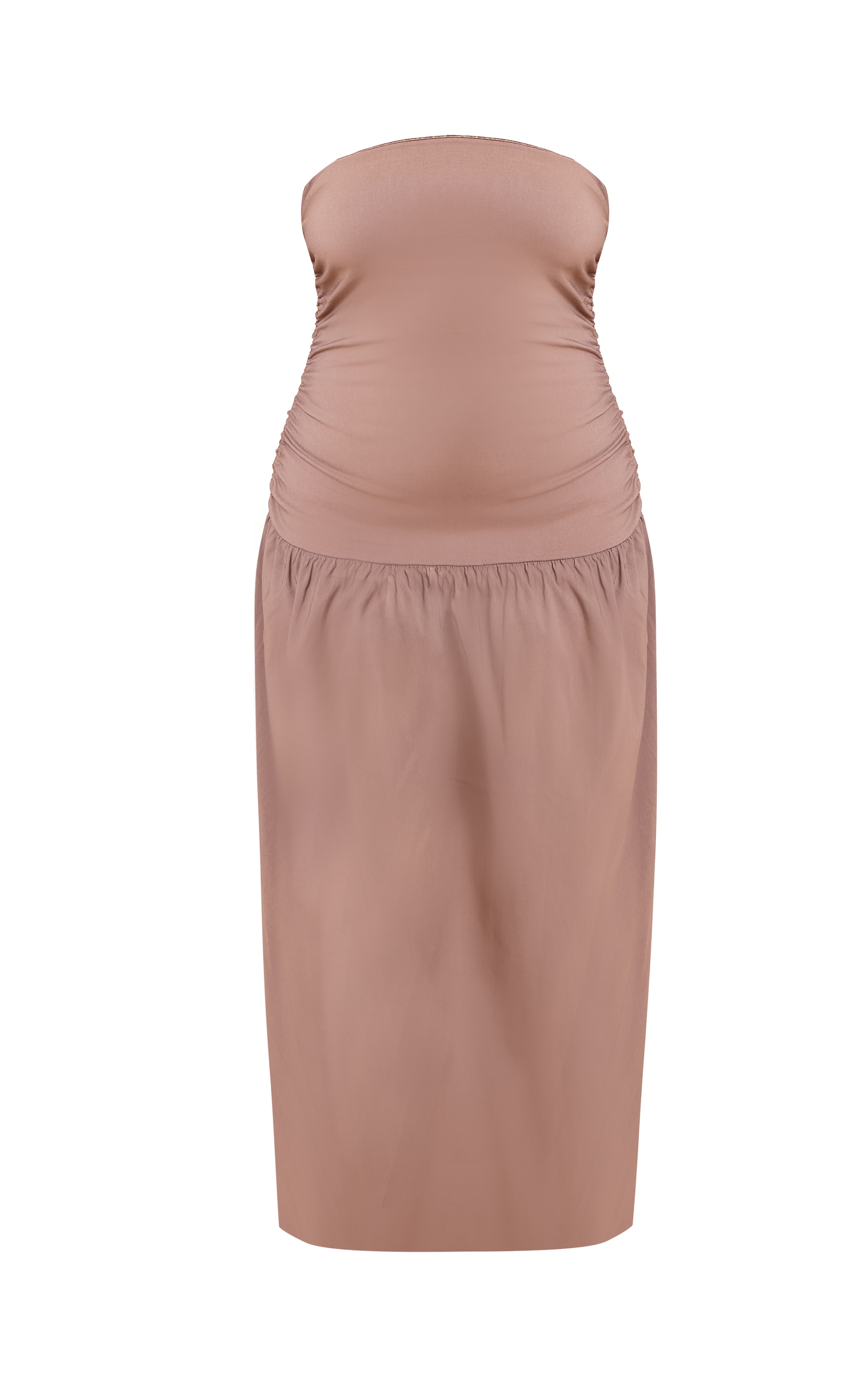 Plus Taupe Stretch Woven Bandeau Ruched Maxi Dress image 5
