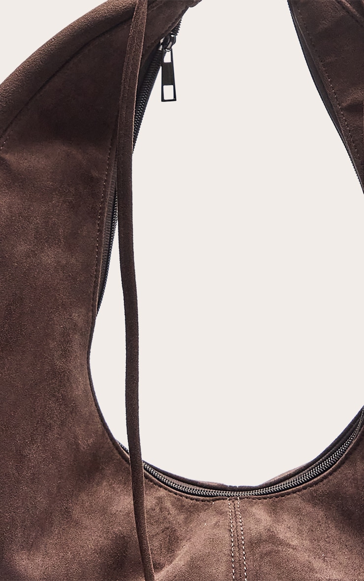 Chocolate Faux Suede Slouchy Shoulder Bag image 4
