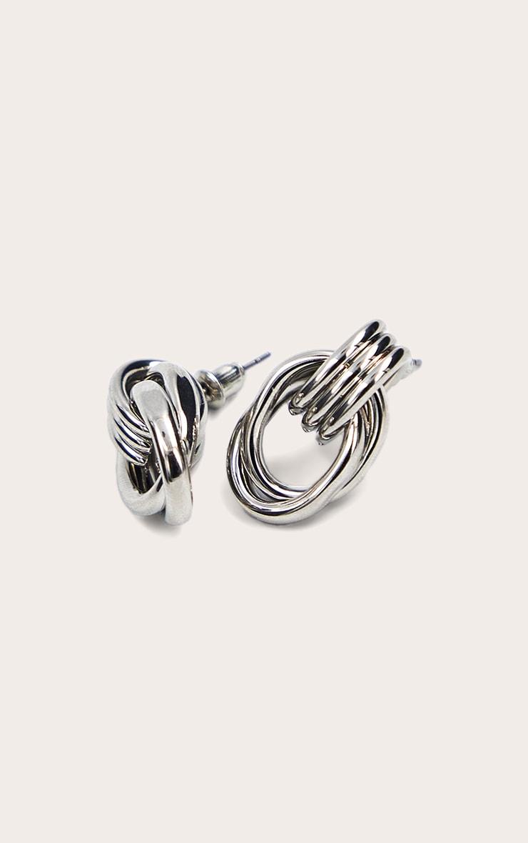 Silver Twisted Mini Door Knocker Stud Earrings image 2